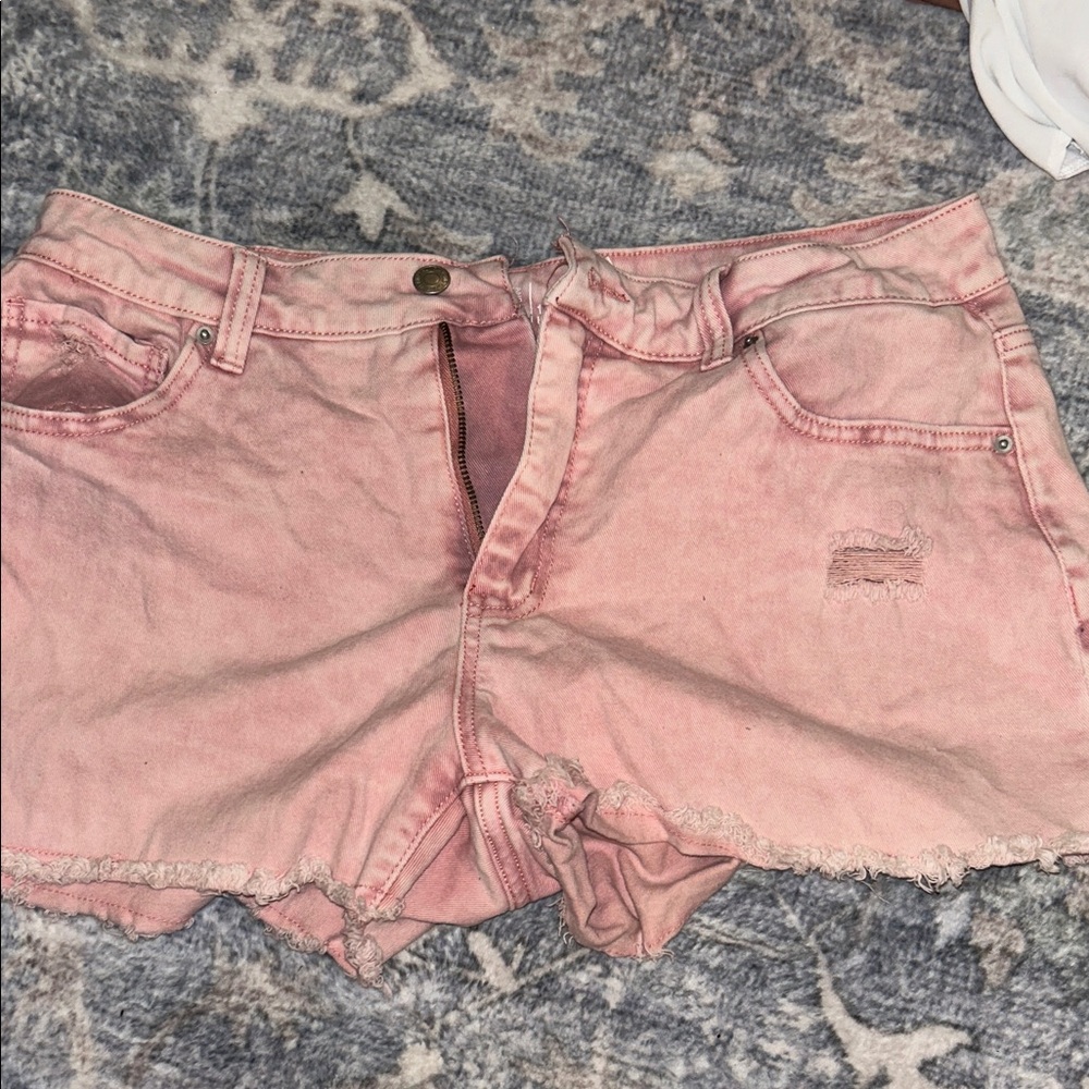 Time and Tru Pink Distressed Jean Shorts